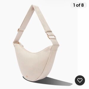 Canvas Crescent Shoulder Bag in Oatmeal with Adjustable Strap